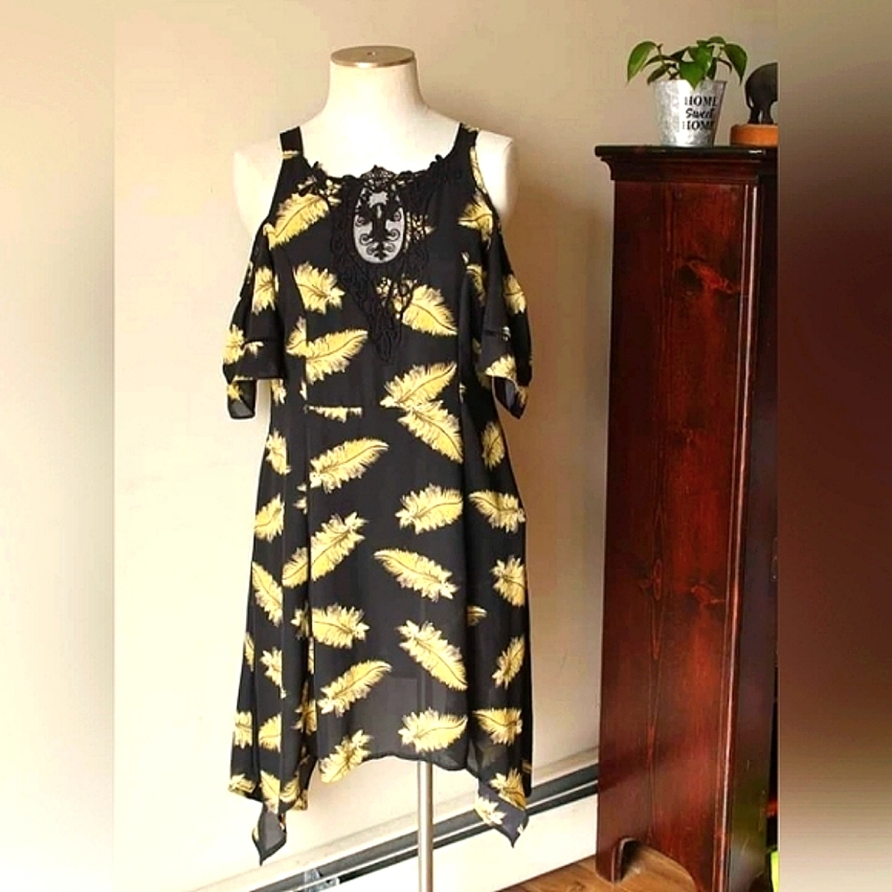 Cold Shoulder Black Feather Dress